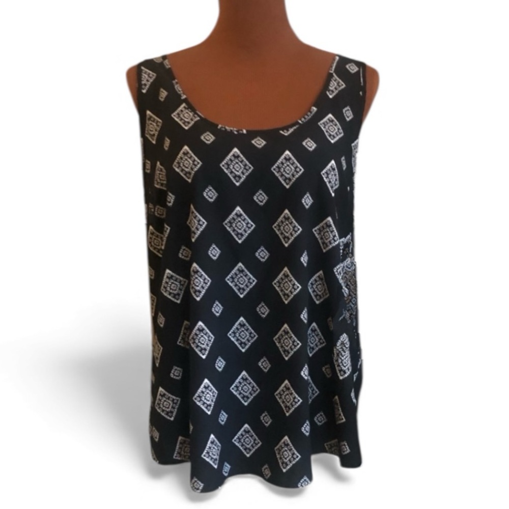 Time and Tru Sleeveless Knit Tank Top Women’s Size XL Dark Blue White Diamonds